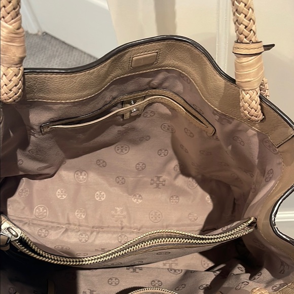 Tory Burch Tan Pebbled Leather Tote with Tassel - Picture 9 of 12